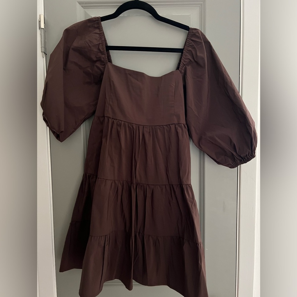 Olivaceous Brown Puff Sleeve Dress